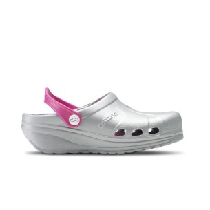 Silberne und fuchsiafarbene anatomische Clogs FELIZ CAMINAR