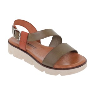 Khaki leren sandalen van Blusandal BLUSANDAL 2
