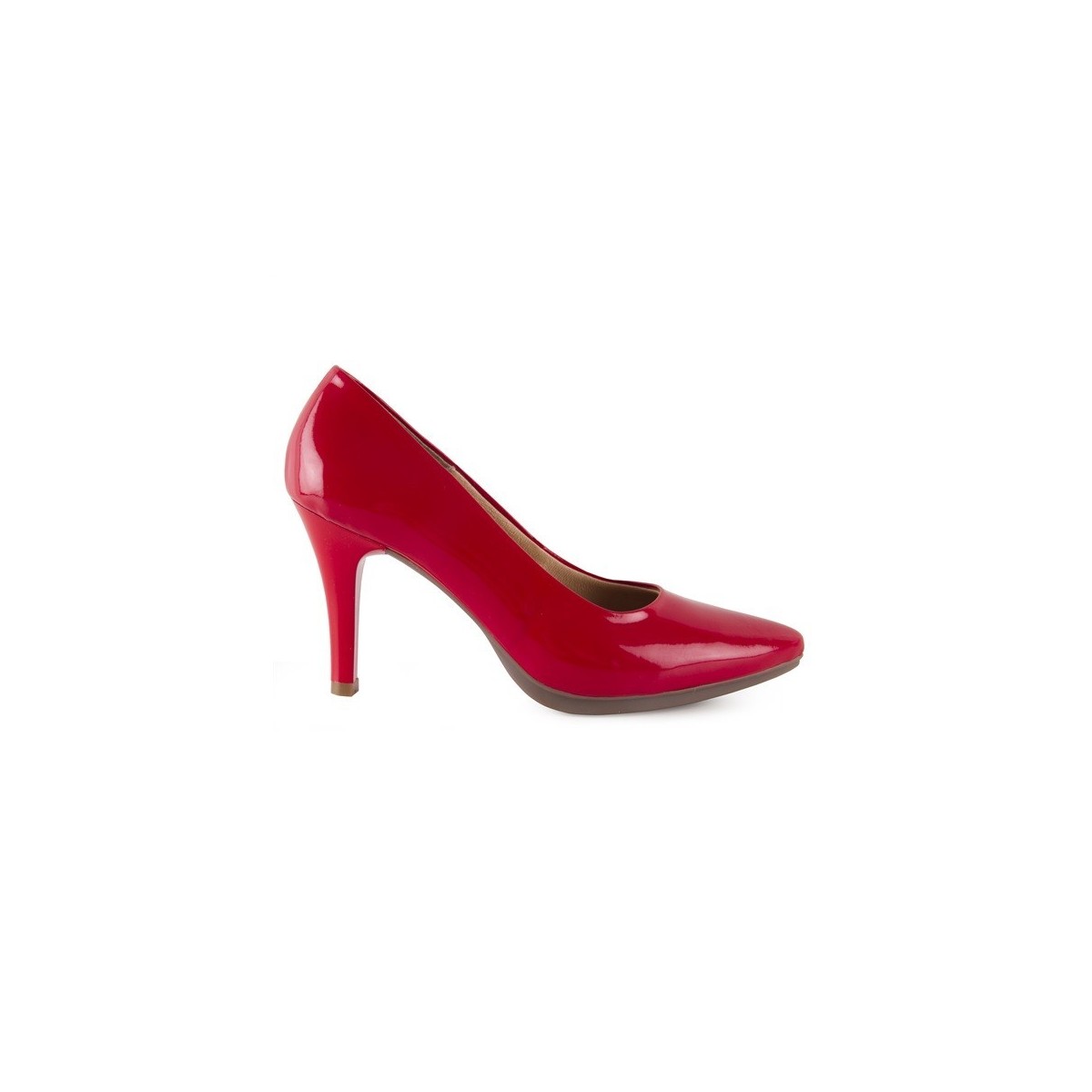 Zapatos salones de mujer con tacón en piel color rojo y plantilla rellena de gel, fabricados en España 