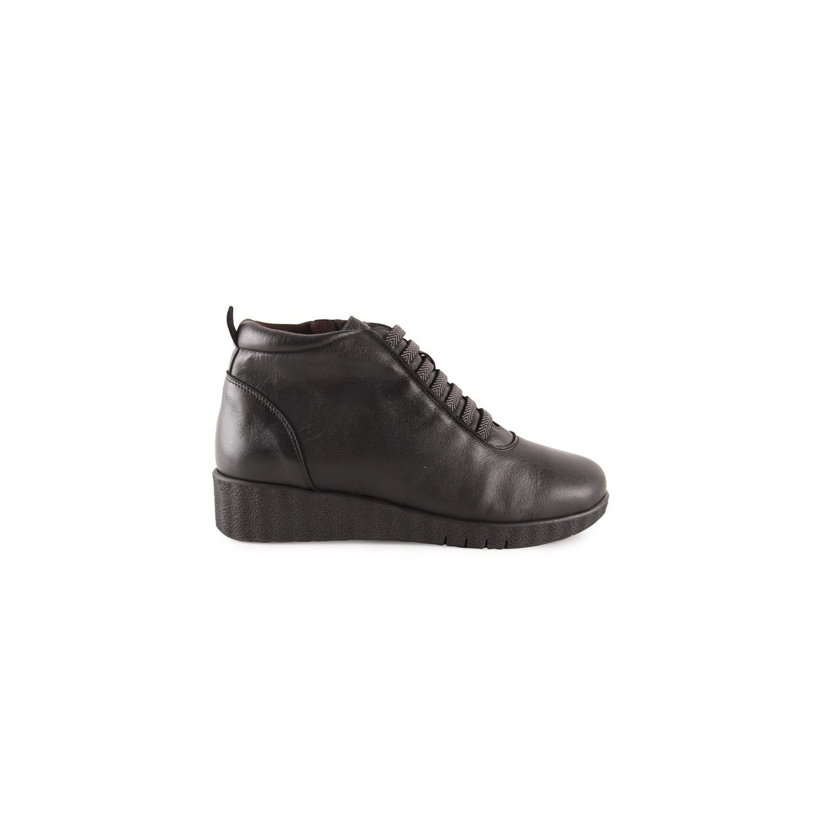 Black leather wedge ankle boots by Chamby