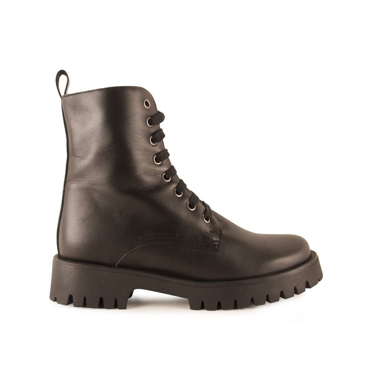 Black leather military ankle boots by Tekila