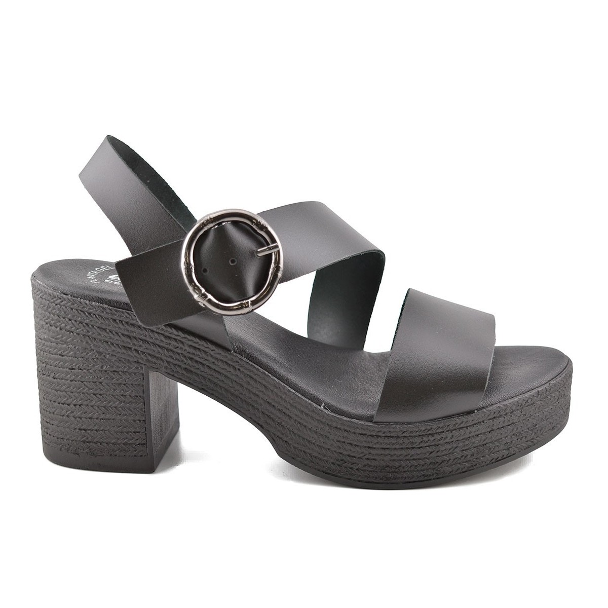 Black leather sandals with high heel by Amelie