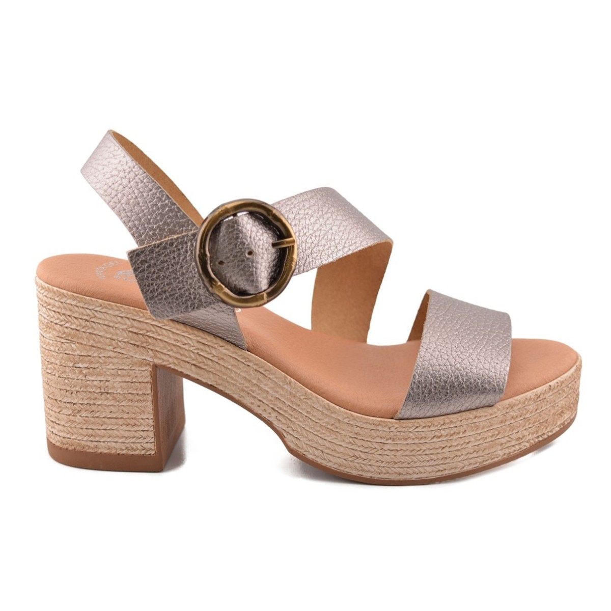 Taupe leather sandals with high heel by Amelie