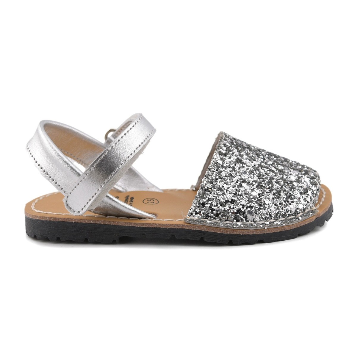 Menorquinas in silver leather and glitter by C. Ortuño