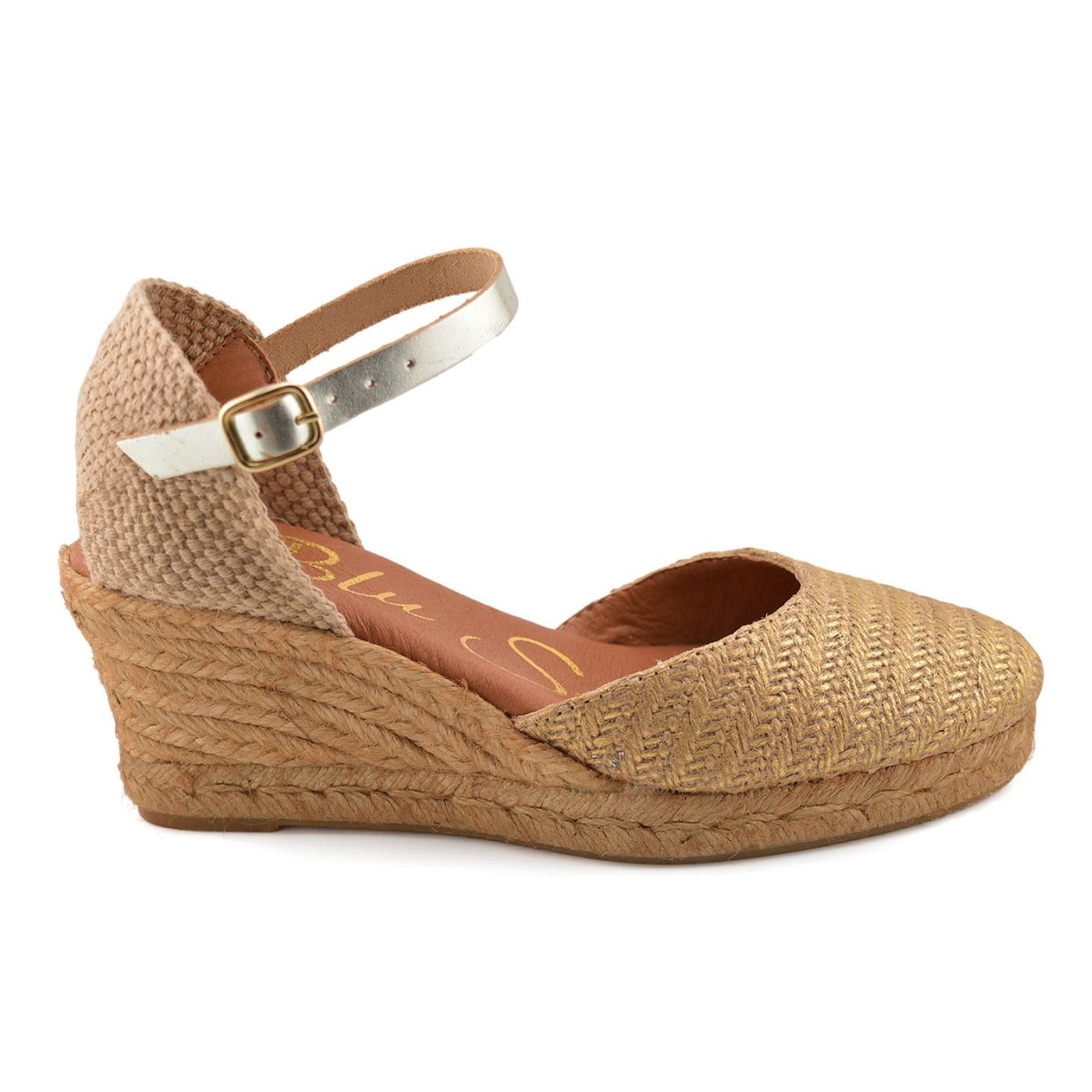 Golden espadrilles in leather and jute by BluSandal