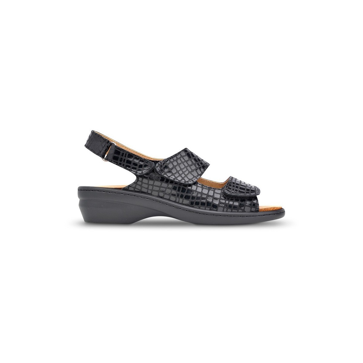 Sandales compensées confort en cuir noir par Saguy's