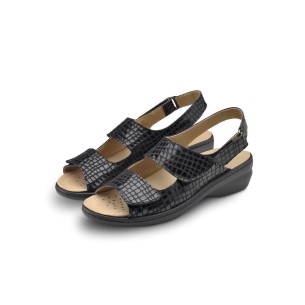 Bequeme Keilsandaletten aus schwarzem Leder von Saguy's SAGUY'S COMFORT 2