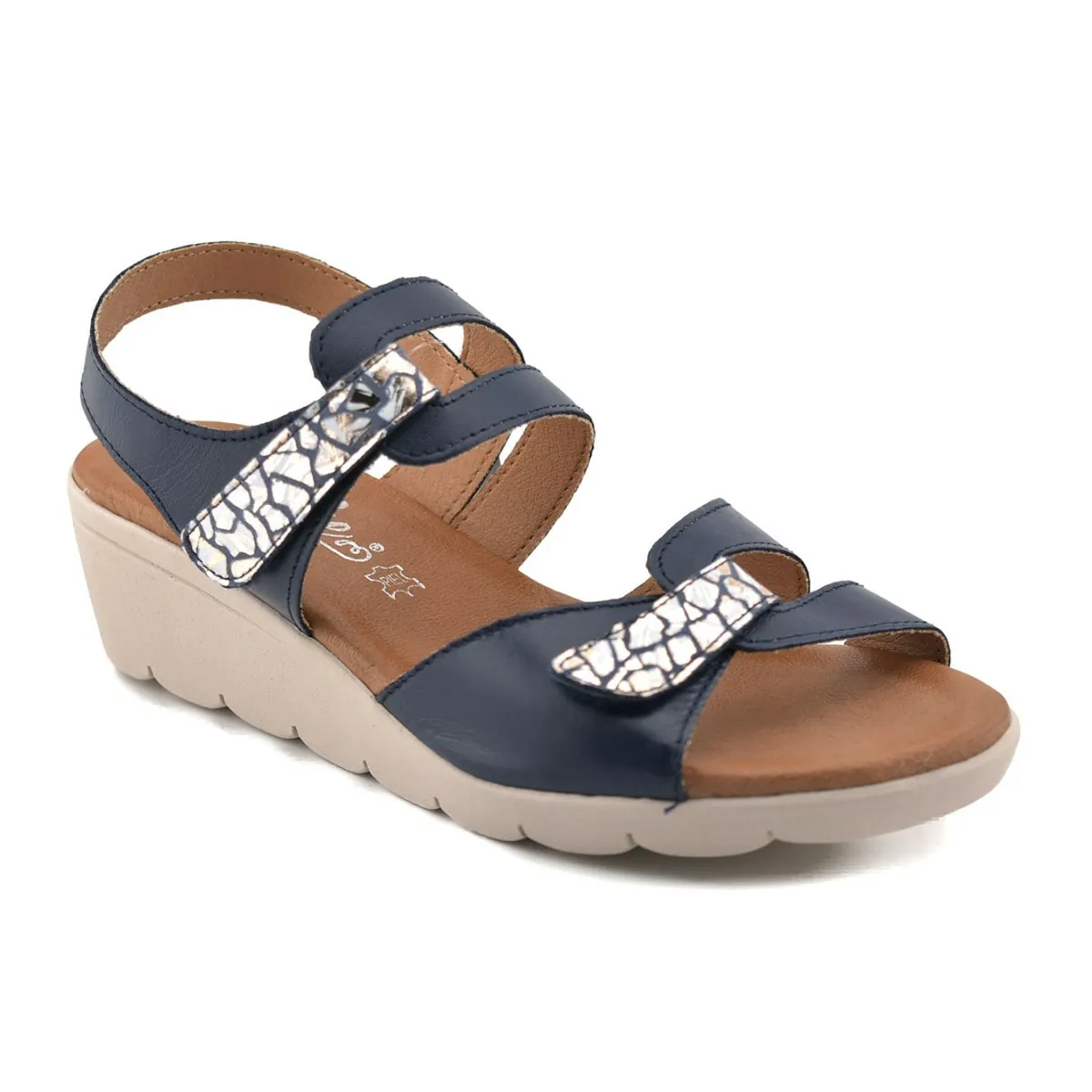 Sandalias de mujer azules de piel con cuña by Amelie AMELIE COMFORT