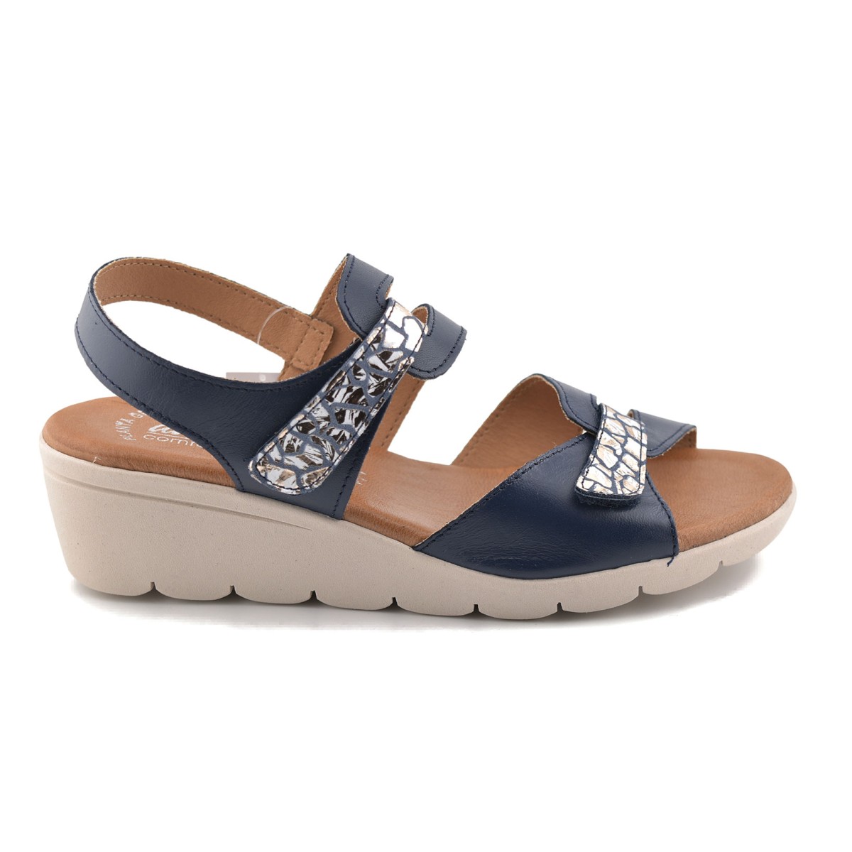 Blue leather sandals with wedge by Amelie