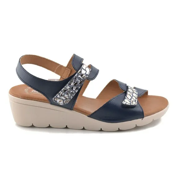 Sandalias de mujer azules de piel con cuña by Amelie AMELIE COMFORT