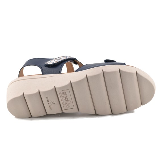Blue leather sandals with wedge by Amelie AMELIE COMFORT