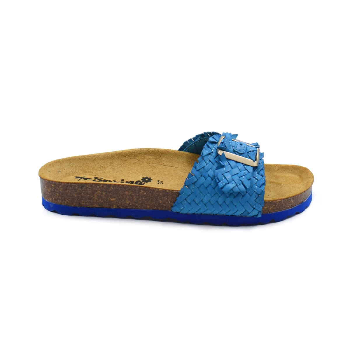 Blue leather flat bio sandals by Biocomfort