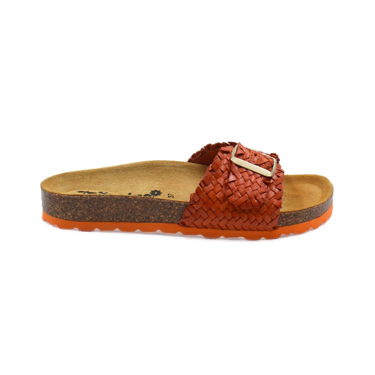 Sandalias de mujer bio planas de piel naranja by Biocomfort