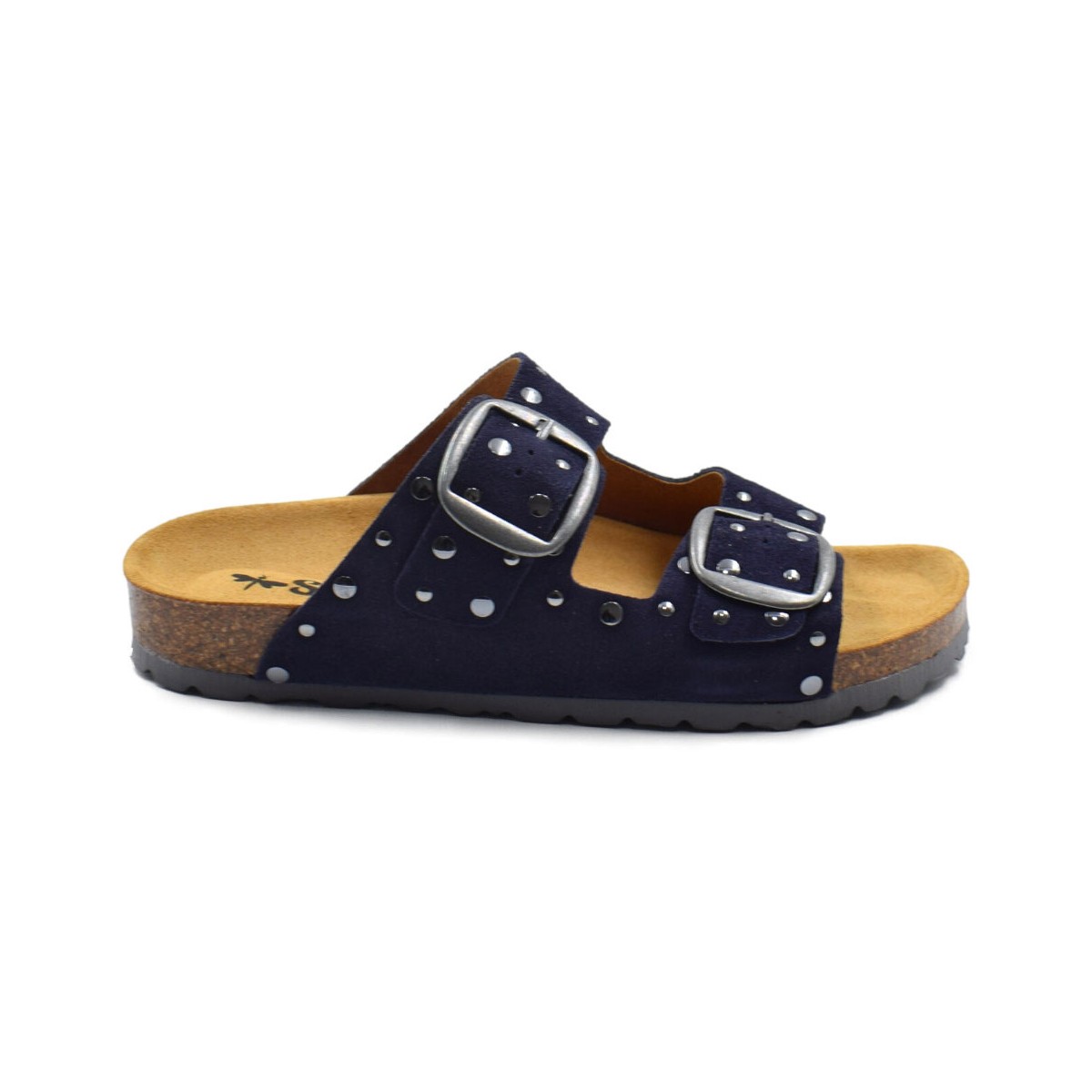 Bio flat sandals in navy leather by Biocomfort