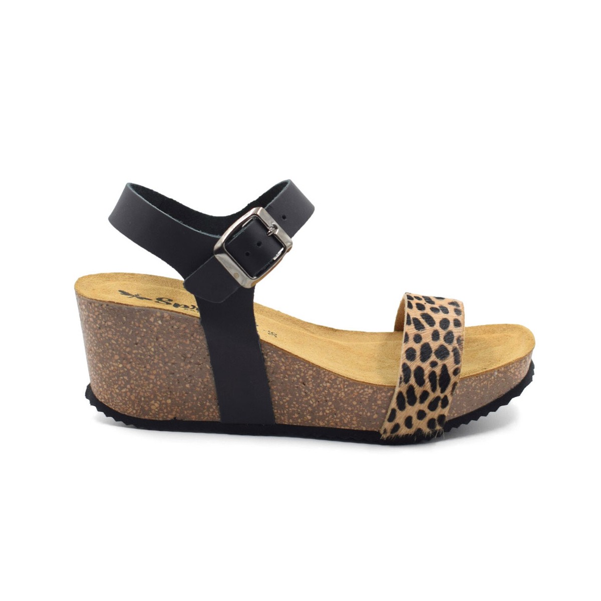 Black leather bio wedge sandals by Biocomfort