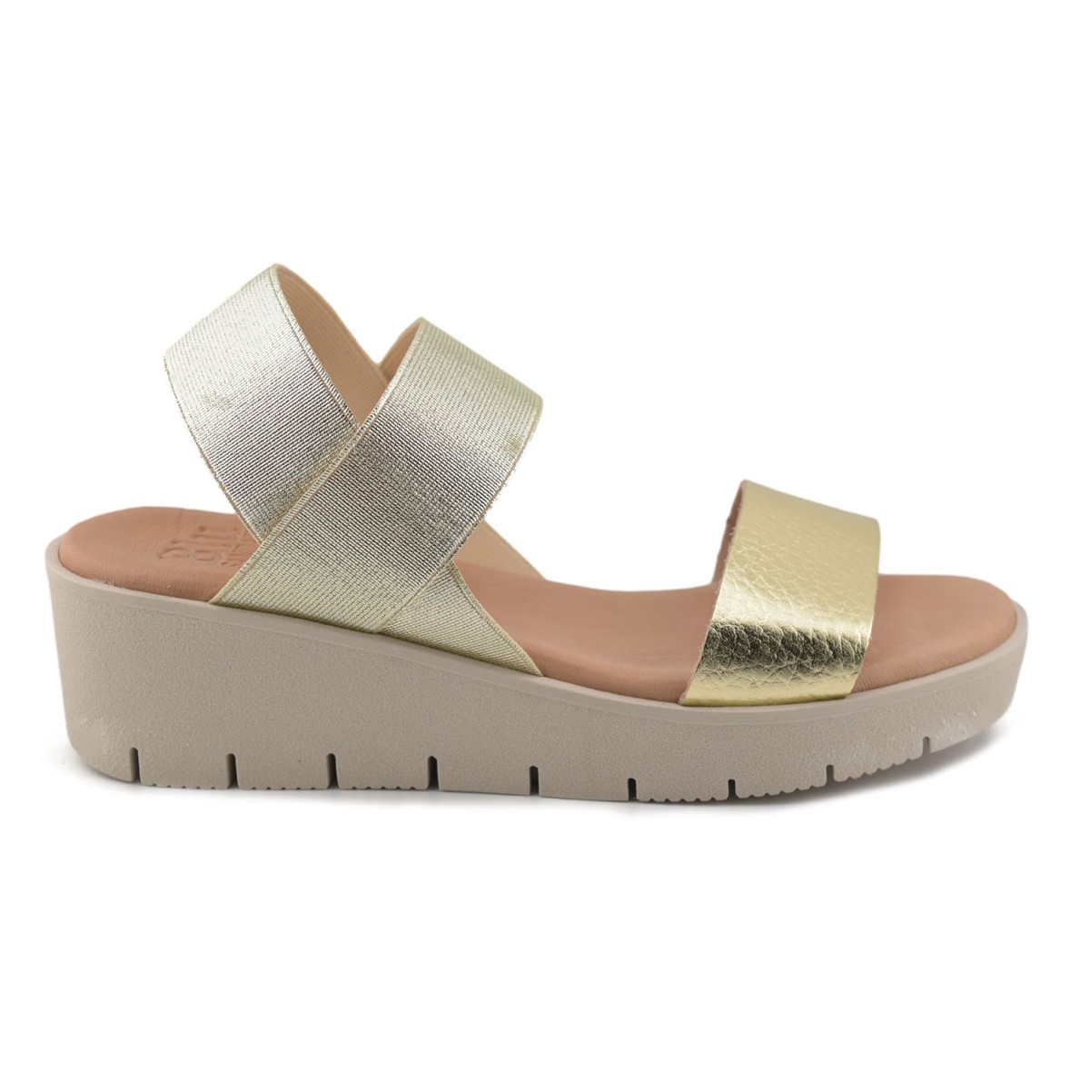 Golden leather sandals with wedge by Blusandal