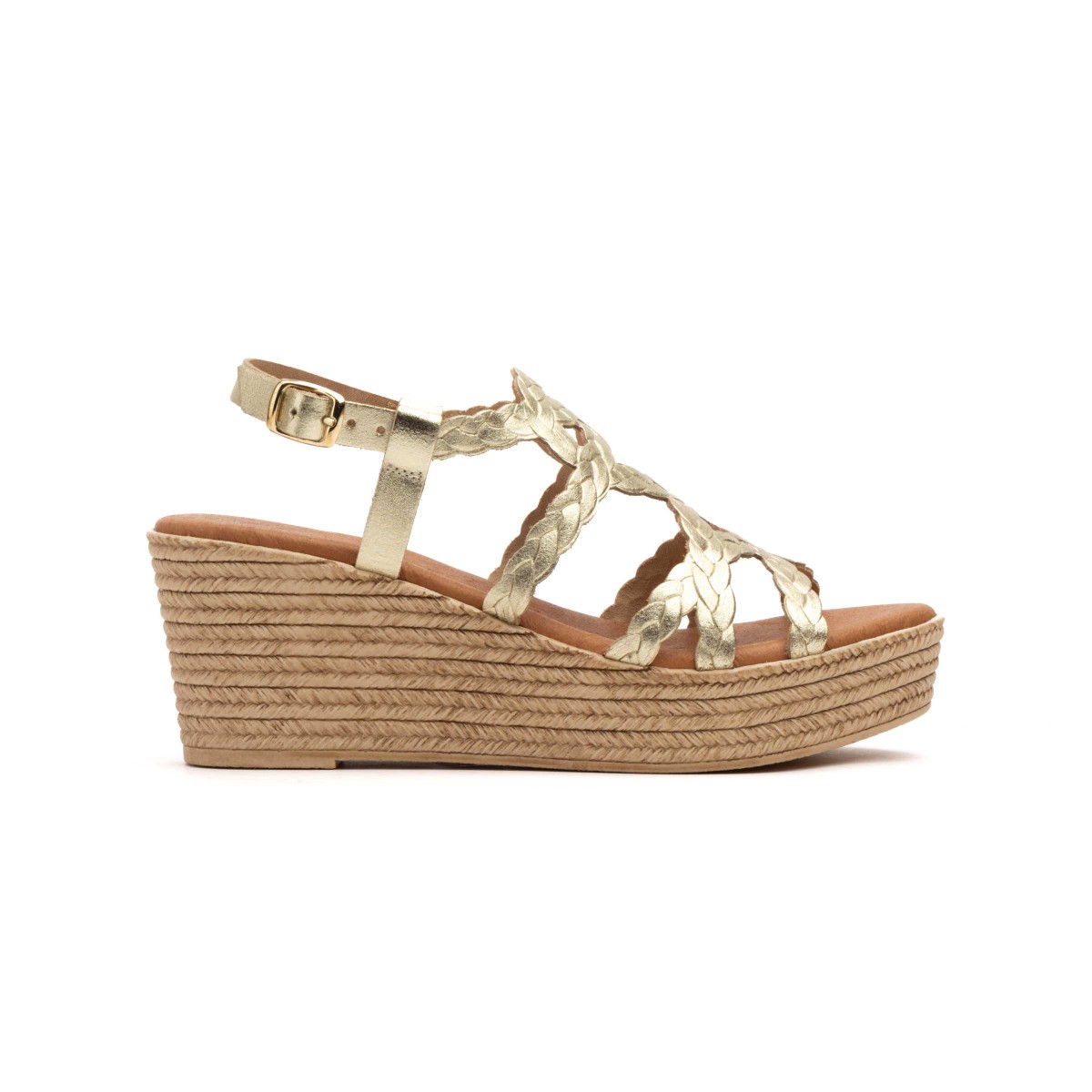 Gold leather wedge sandals by DSD