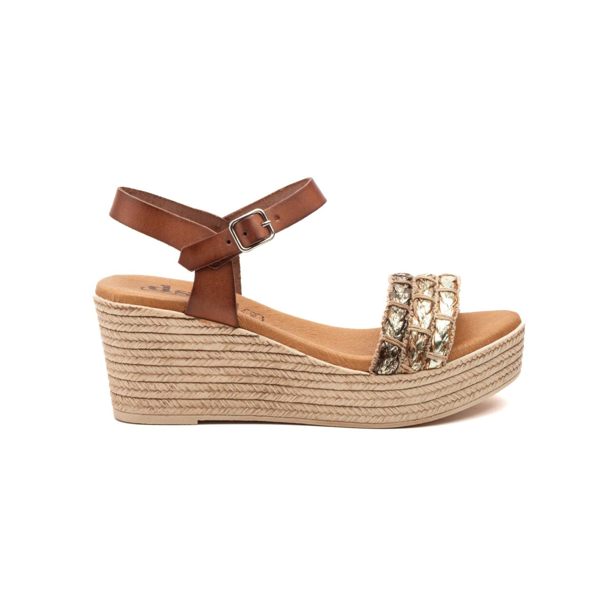 Brown leather and jute sandals with wedge by DSD