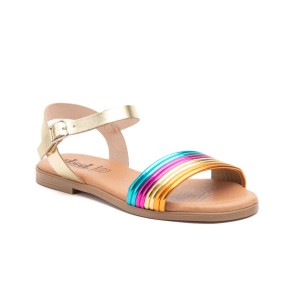 Sandales plates en cuir métallique multicolore DSD CALZADOS DSD 2