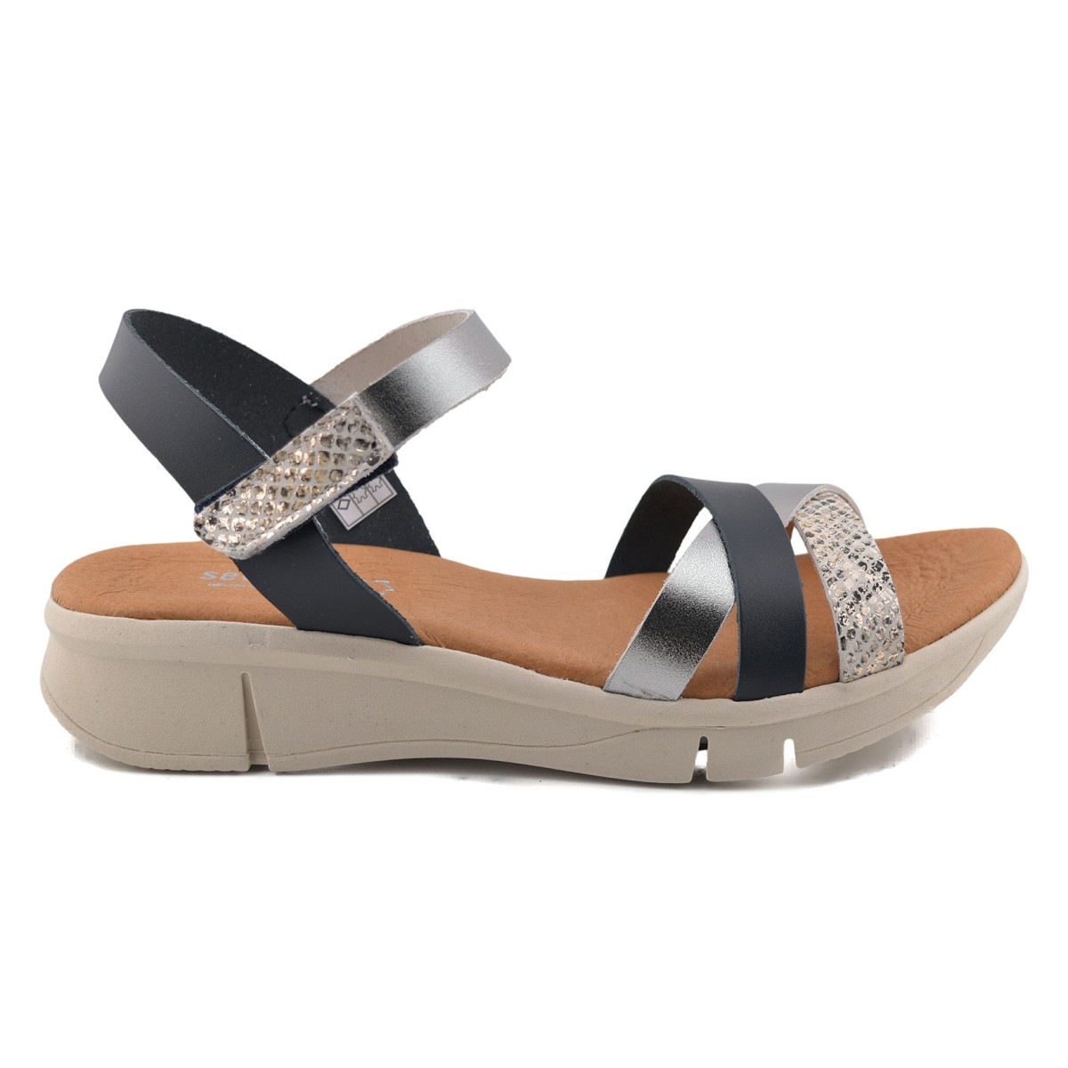Marine and silver leather sandals by CBP