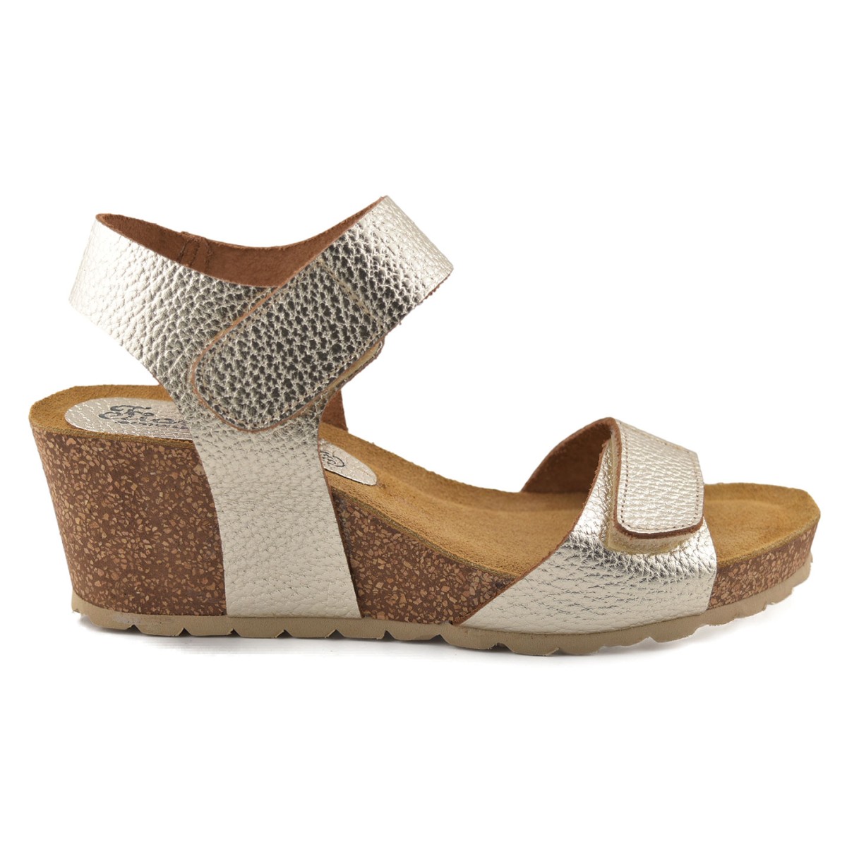 Gold leather bio wedge sandals with wedge by Fiordi