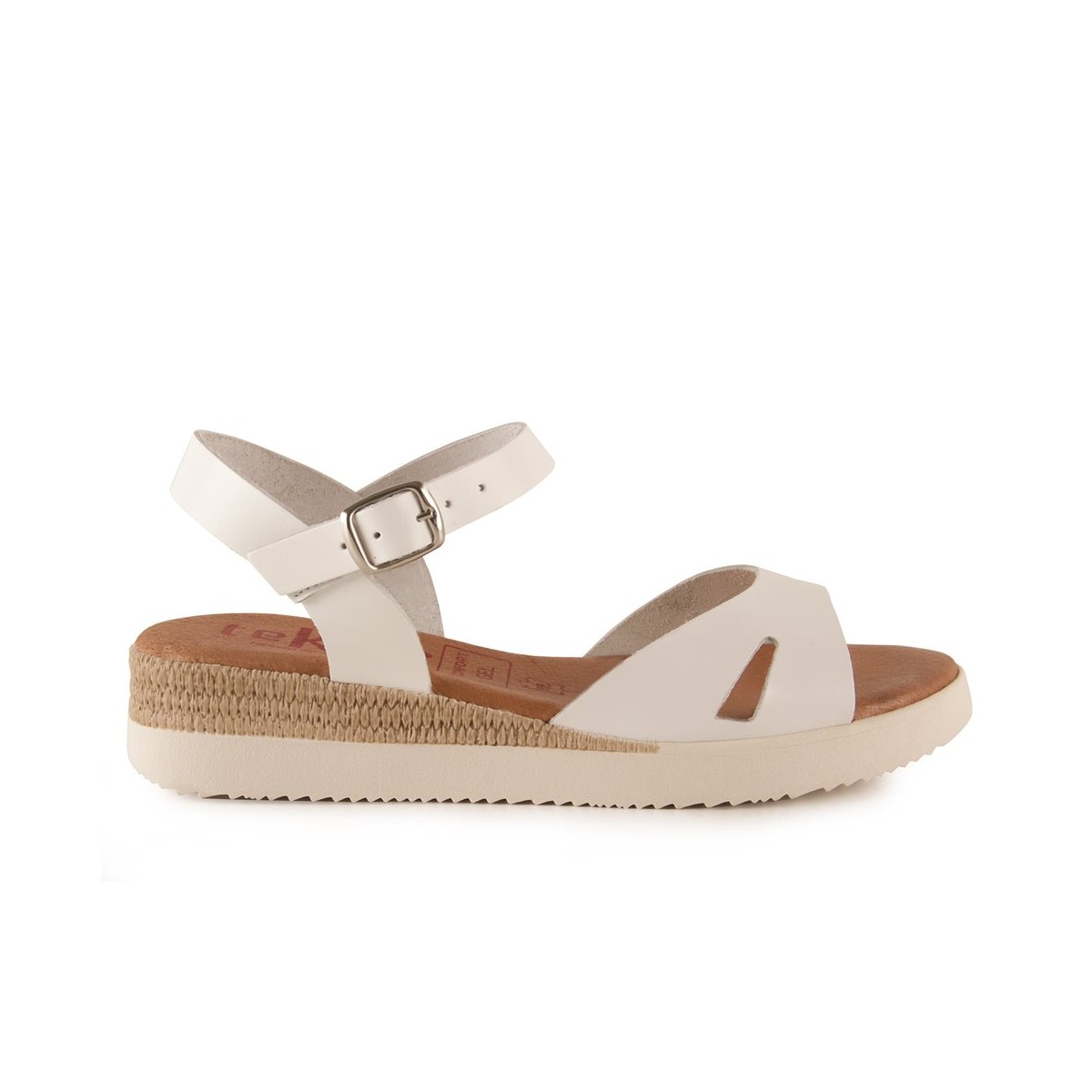 White leather sandals with low wedge by Tekila