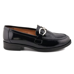 Mocasines negros de piel con tacón bajo CASUAL