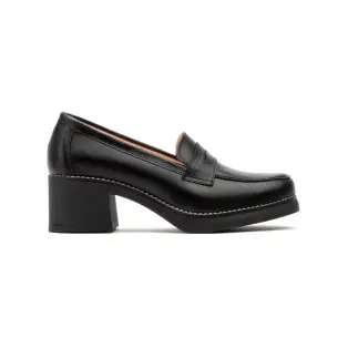 Mocasines negros de piel con tacón ancho CBP - CONBUENPIE