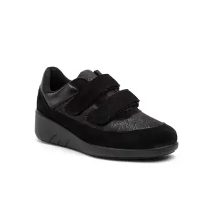 Bio Up : Baskets à semelles compensées en cuir noir pour femmes BIO UP 2