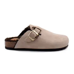 Zoccoli ecologici beige con pelliccia BIOCOMFORT