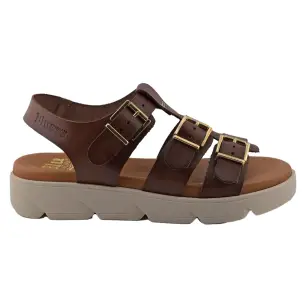 Sandalias de piel marrón con 3 hebillas BLUSANDAL