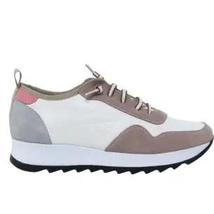 Casual | Baskets décontractées en cuir blanc et taupe | Femmes CASUAL