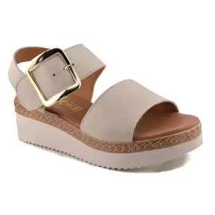 Amelie |Beige leren sleehak sandalen| Dames AMELIE 2