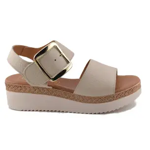 Amelie |Beige leren sleehak sandalen| Dames AMELIE