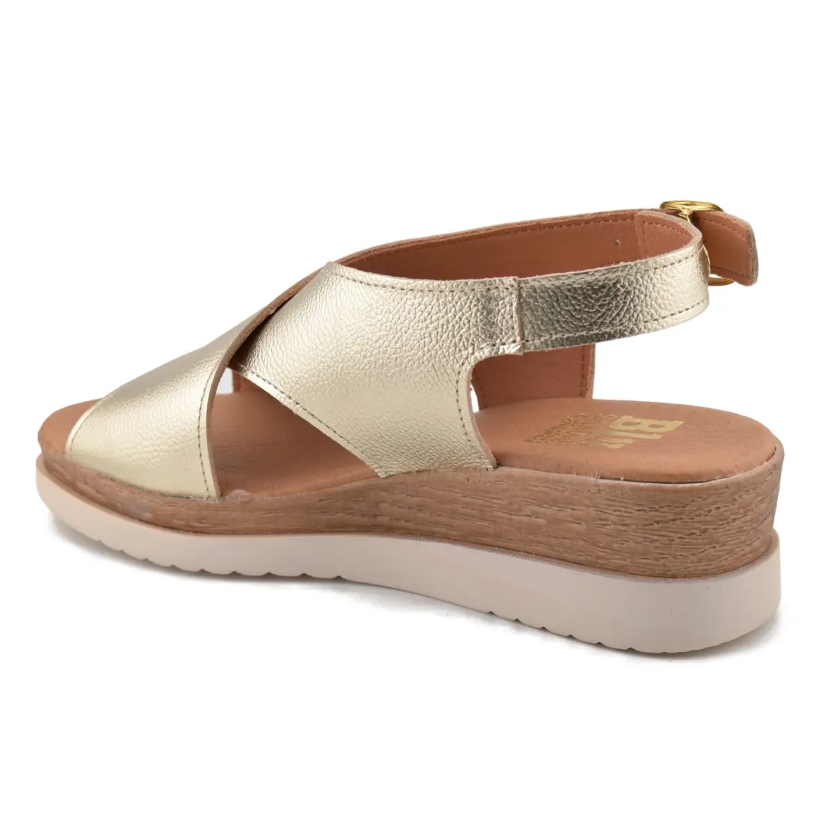 Blusandal |Sandali con zeppa in pelle dorata| Donna BLUSANDAL