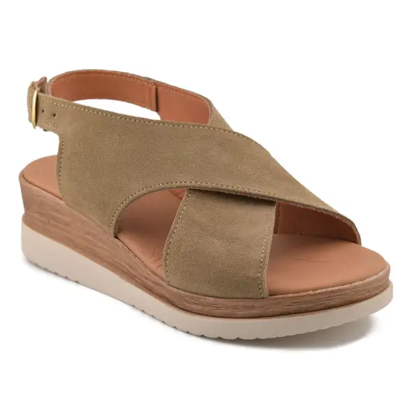 Blusandal |Sandales compensées en cuir taupe| Femme BLUSANDAL