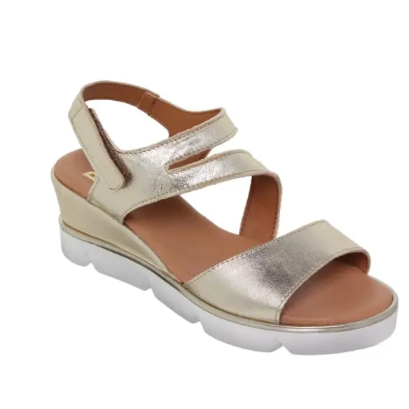 Blusandal |Sandali con zeppa in pelle platino| Donna BLUSANDAL