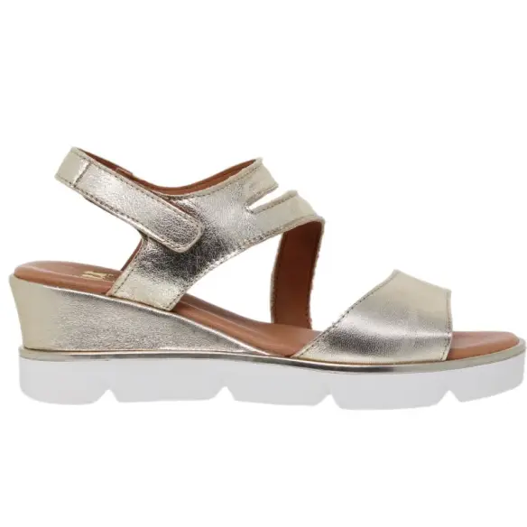 Blusandal |Sandali con zeppa in pelle platino| Donna BLUSANDAL