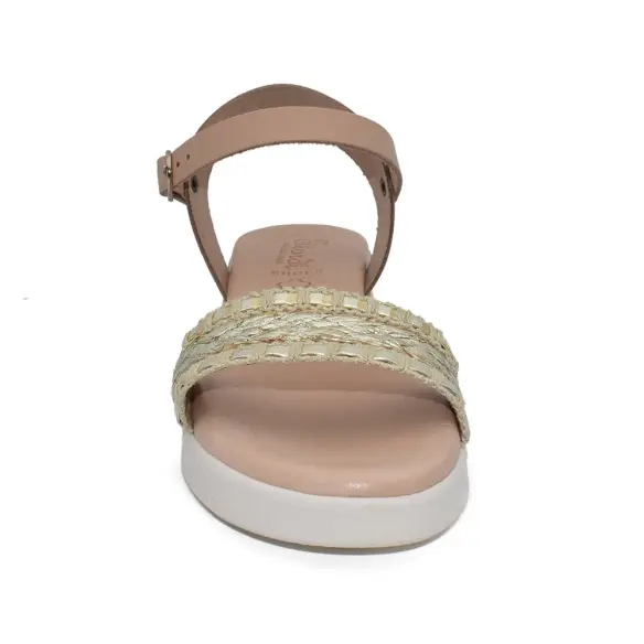 Fiordi |Platinum leather and raffia wedge sandals| Women's FIORDI SHOES