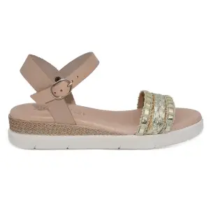 Fiordi |Platina leer en raffia sleehakken| Vrouwen FIORDI SHOES