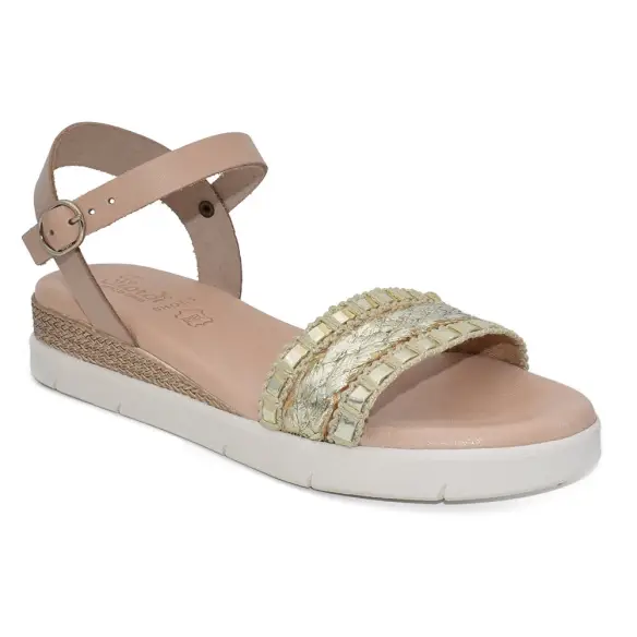 Fiordi |Platinum leather and raffia wedge sandals| Women's FIORDI SHOES