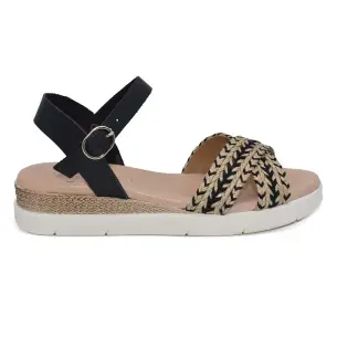 Fiordi |Sandálias de cunha em couro preto e juta para mulher FIORDI SHOES