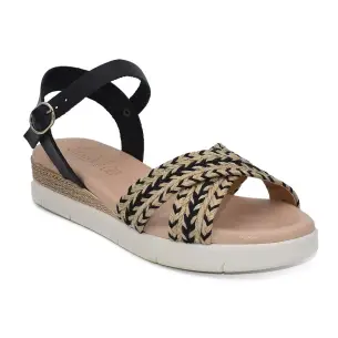 Fiordi |Sandálias de cunha em couro preto e juta para mulher FIORDI SHOES 2