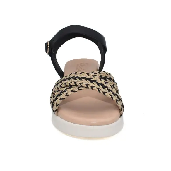 Fiordi |Sandali donna con zeppa in pelle nera e juta FIORDI SHOES