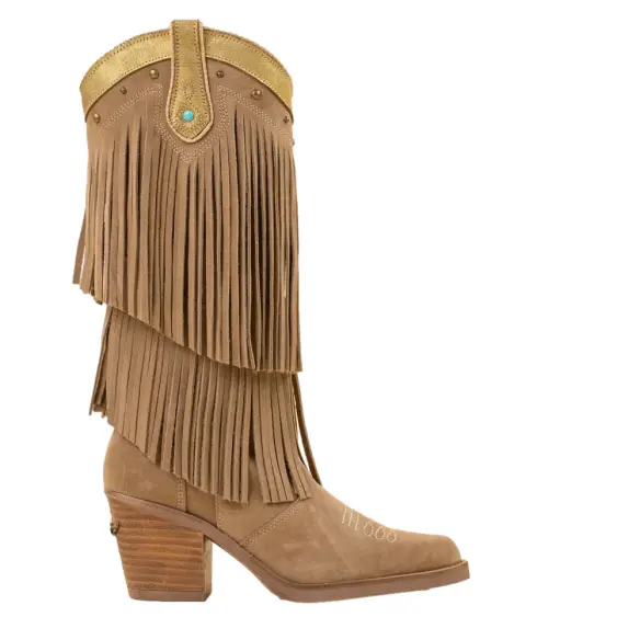 Nemonic|Cowboy boots with fringes taupe|Woman NEMONIC