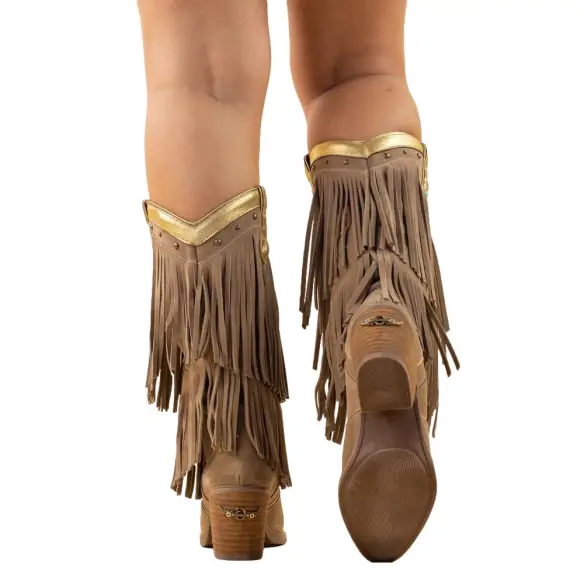 Nemonic|Cowboy boots with fringes taupe|Woman NEMONIC
