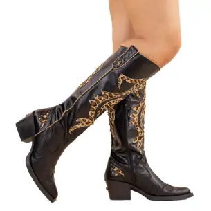 Nemonic|Bottes de cow-boy en cuir noir|Femme NEMONIC 2