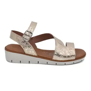 Tekila |Sandalias cuña piel dorada| Mujer TEKILA