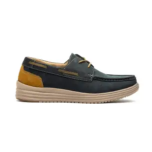 Route 83 : Chaussures bateau en cuir bleu : Homme ROUTE 83