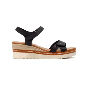 CBP|Sandali da donna in pelle nera con zeppa | Donna CBP - CONBUENPIE